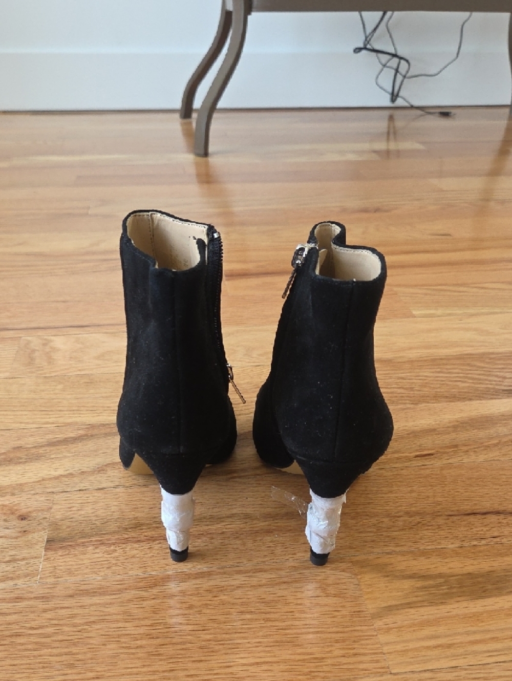 Women's COACH Black Suede Peep-Toe Ankle Booties - Picture 3 of 4